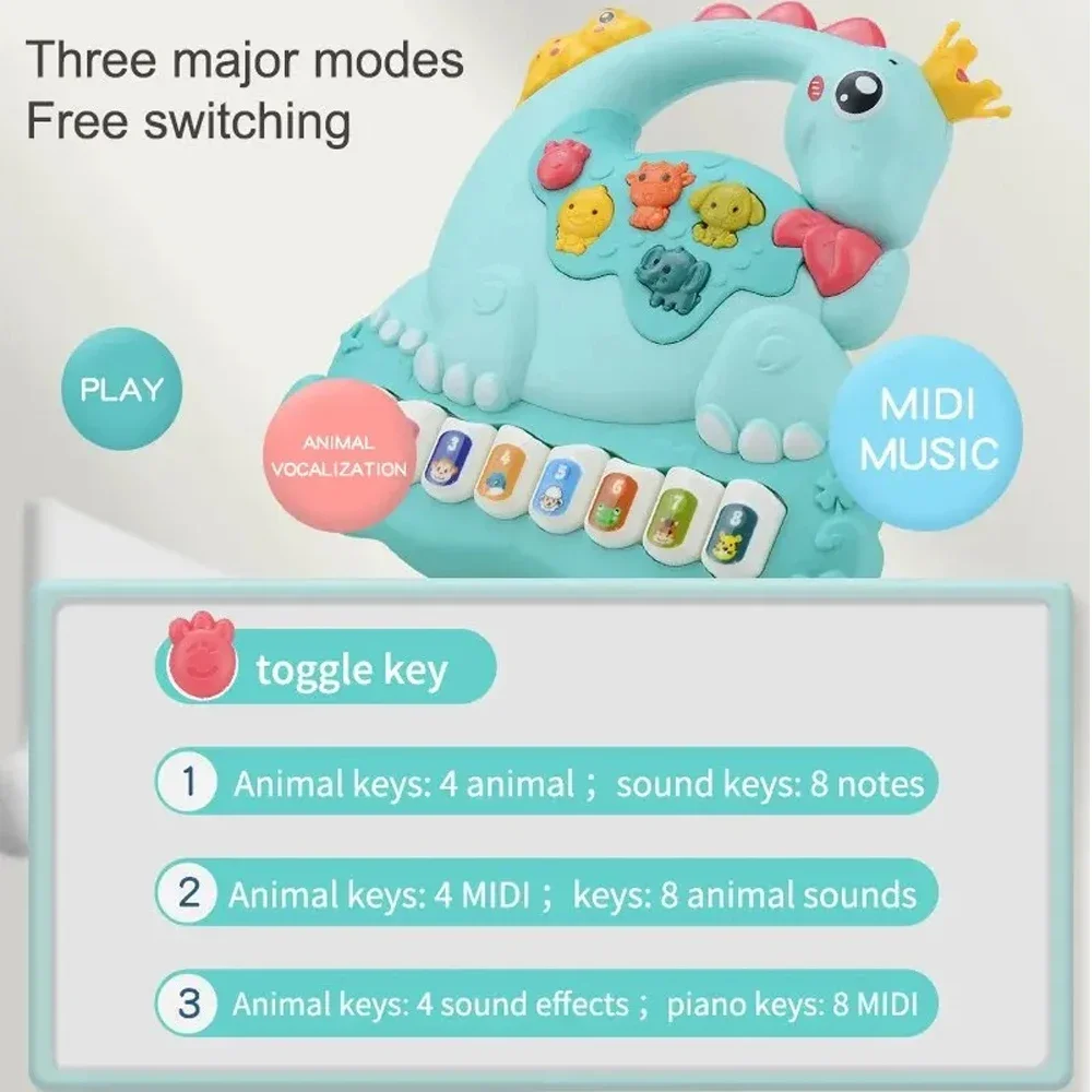 Brinquedos dinossauro piano música iluminar brinquedos para meninos meninas brinquedos infantis, teclado de piano interativo brinquedos para crianças presentes