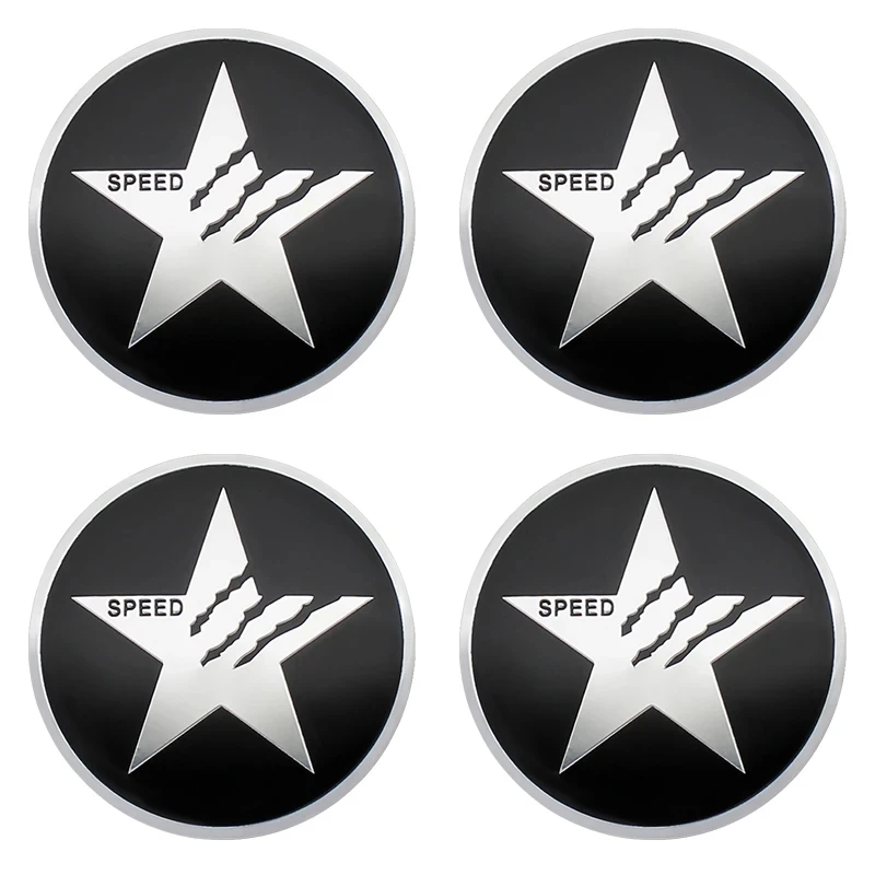 4PCS 56MM Cool SPEED Five-pointed Star Badge Car Wheel Center Hub Caps Emblem Stickers For BMW Audi Mercedes Benz Honda Mazda