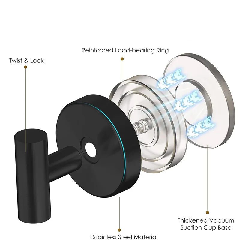 Kait Cangkir Hisap untuk Mandi, Kait Handuk untuk Kamar Mandi untuk Jendela, Kaca, Cermin, Ubin, Pancuran Tanpa Bor