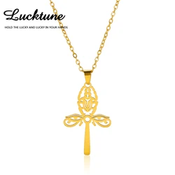 Lucktune Egyptian Ankh Cross Pendant Necklace Stainless Steel Horus Eye Scarab Amulet Necklace Women 2024 Vintage Jewelry Gift