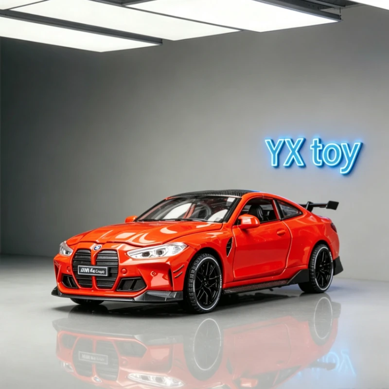 1:32 M4 Alloy Sports Car Model Pull Back Sound Light Simulation Vehicle Nice Desktop Ornament Toy For Collectors Boys Car Fans