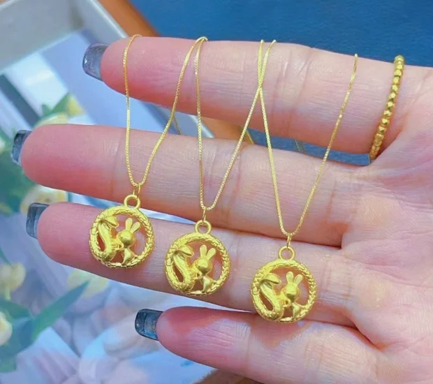 

24k pure gold dragon pendants for women 3d hard gold rabbit pendant yellow gold jewelry accessories