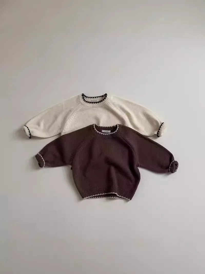 男の子女の子カジュアルニットトップス幼児服2026秋新作ベビー長袖セーター無地幼児用暖かいプルオーバーニットウェア