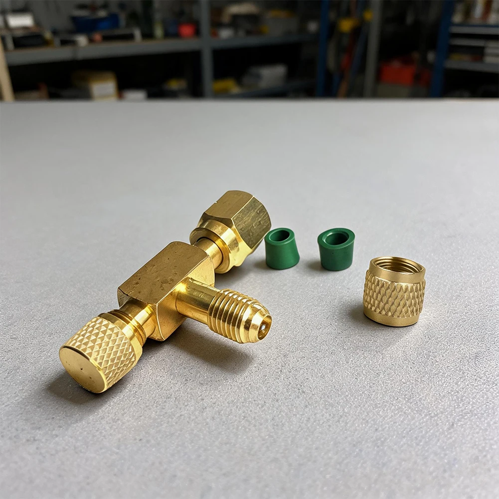1/4 SAE Tee with Flared FFL Internal Thread Rotary Coupling and 1/4 External Thread Flared End for HVAC Service Tool Connections