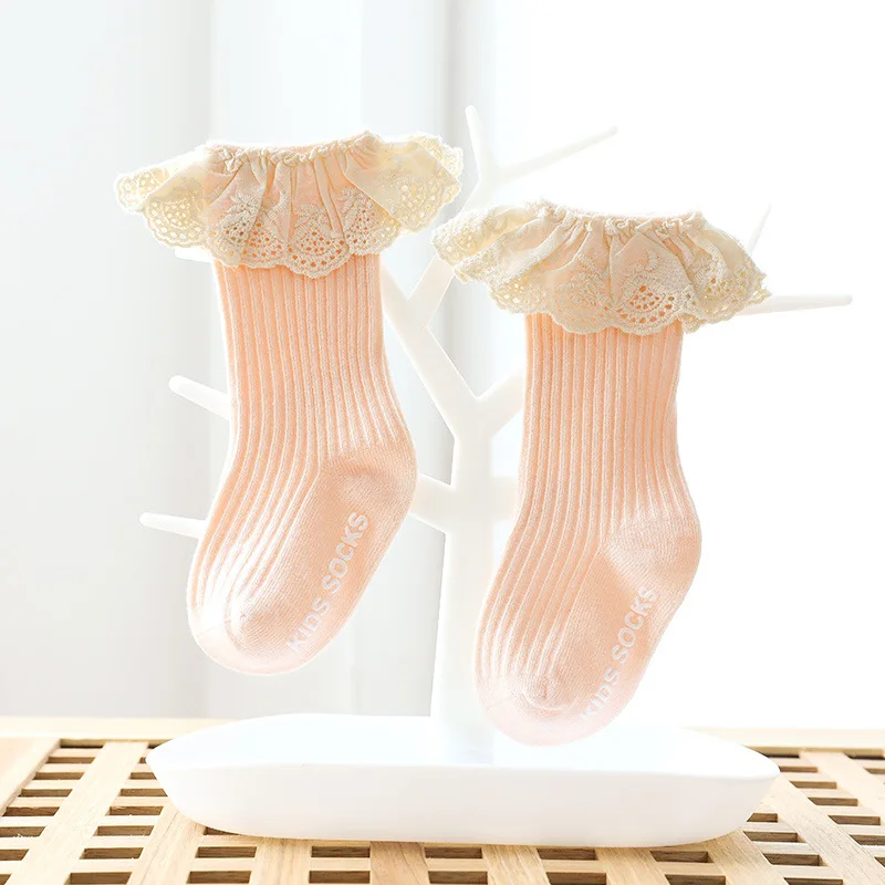 Baby Girls Lace Newborn Princess Socks Stuff Autumn Winter Cute Children Midtube Boneless Glue Non-slip Floor Socks Clothing