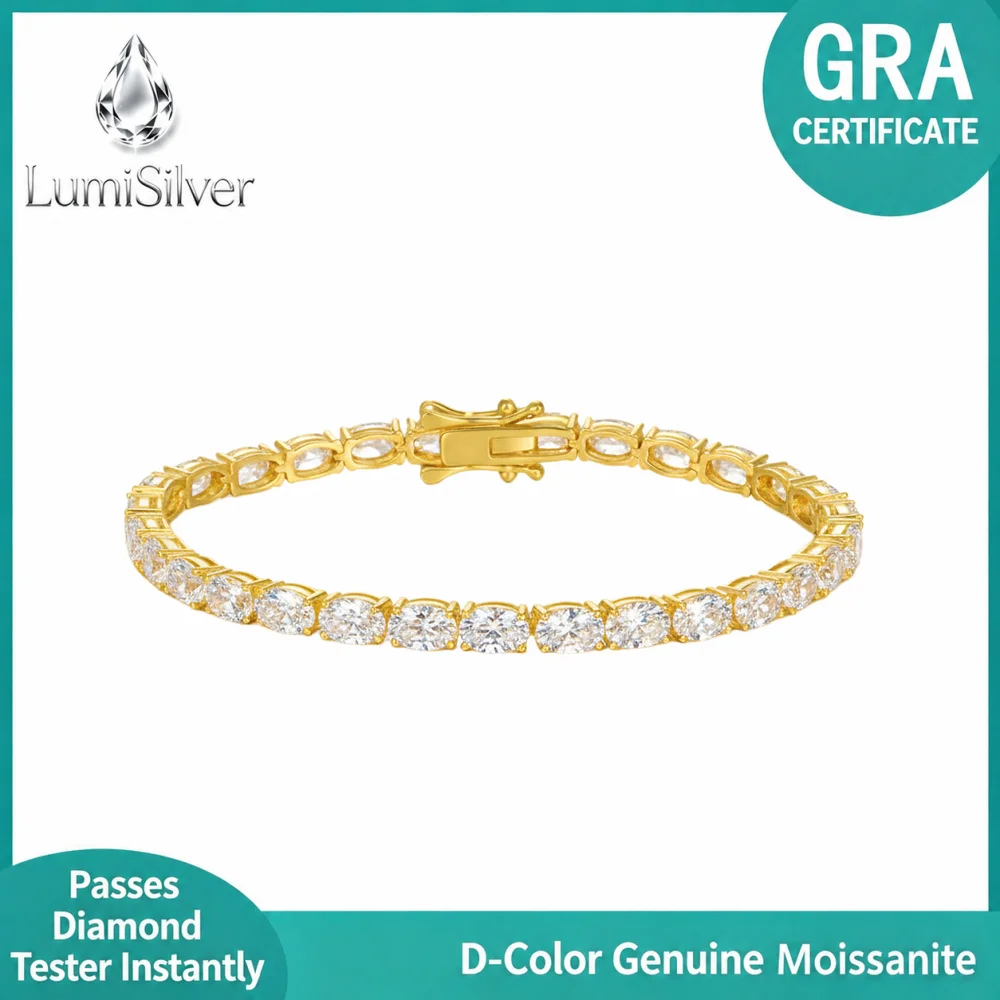 Oval Cut Moissanite Tennis Bracelet 925 Sterling Silver 14K Gold Plated Women Fine Jewelry GRA Cert