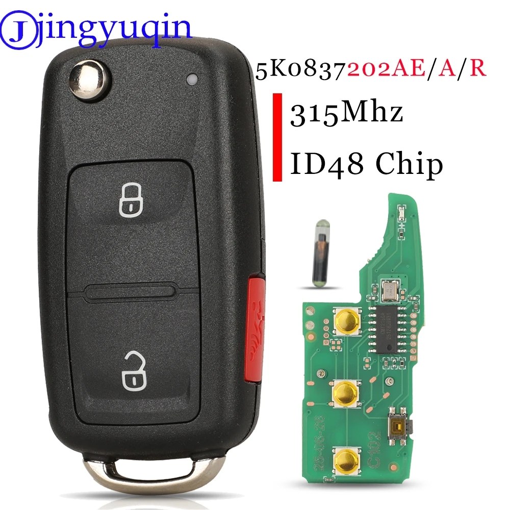 Jingyuqin ID48 Chip 315Mhz 5K0837202AE/A/R 3BNT Remote Key For VW Jetta CADDY EOS GTI Golf Passat Tiguan Touran Beetle Multivan