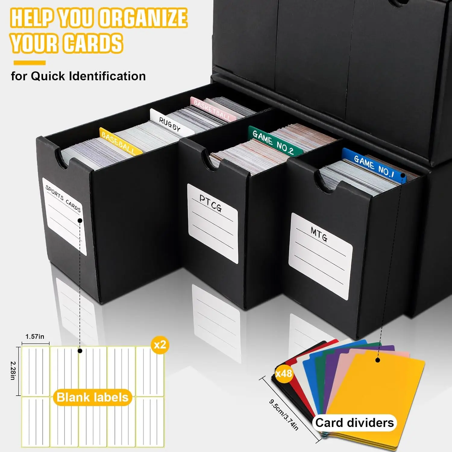 صندوق تخزين التداول، يتضمن 12-600 CT صناديق و48 فواصل بطاقة، 12000+ منظم بطاقات التداول للألعاب القابلة للجمع،