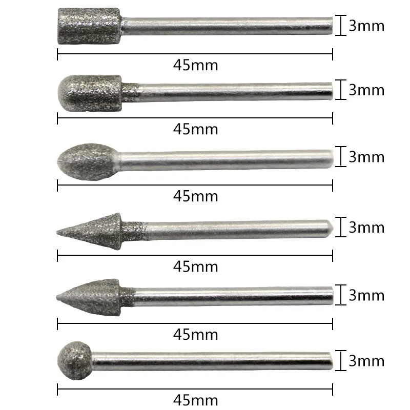Metal Polish Mini Drill Burrs Bit Set Diamond Grinding Heads Rotary Die Power Tool Grinding 3mm Shank For Dremel Accessories