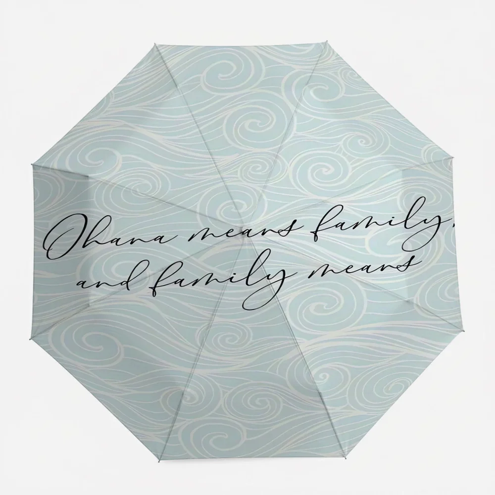 

Автоматический складной зонт Disney Lilo & Stitch с принтом волнистого узора и надписью "Ohana Means Family", ветрозащитный, водонепроницаемый, для путешествий.