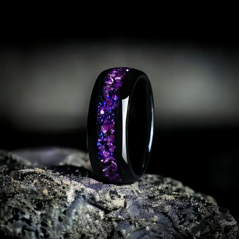 

Gift Wedding Rings Fashionable And Popular Men's And Women's Black Purple Floral 8mm Stainless Steel Rings