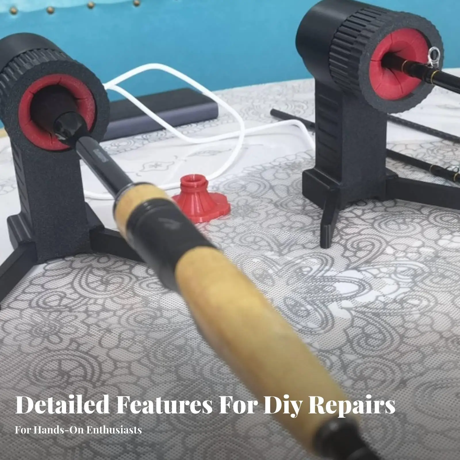 DIY Fishing Rod Winding Machine Adjustable Rotator for Spinning Fishing Rod Epoxy Application Perfect for Custom Repair Projects