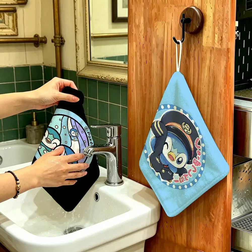P-PiplupS-Cute Hanging Design Hand Wiping Towel, Polyester Cotton Fabric, Universal for Bathroom Kitchen