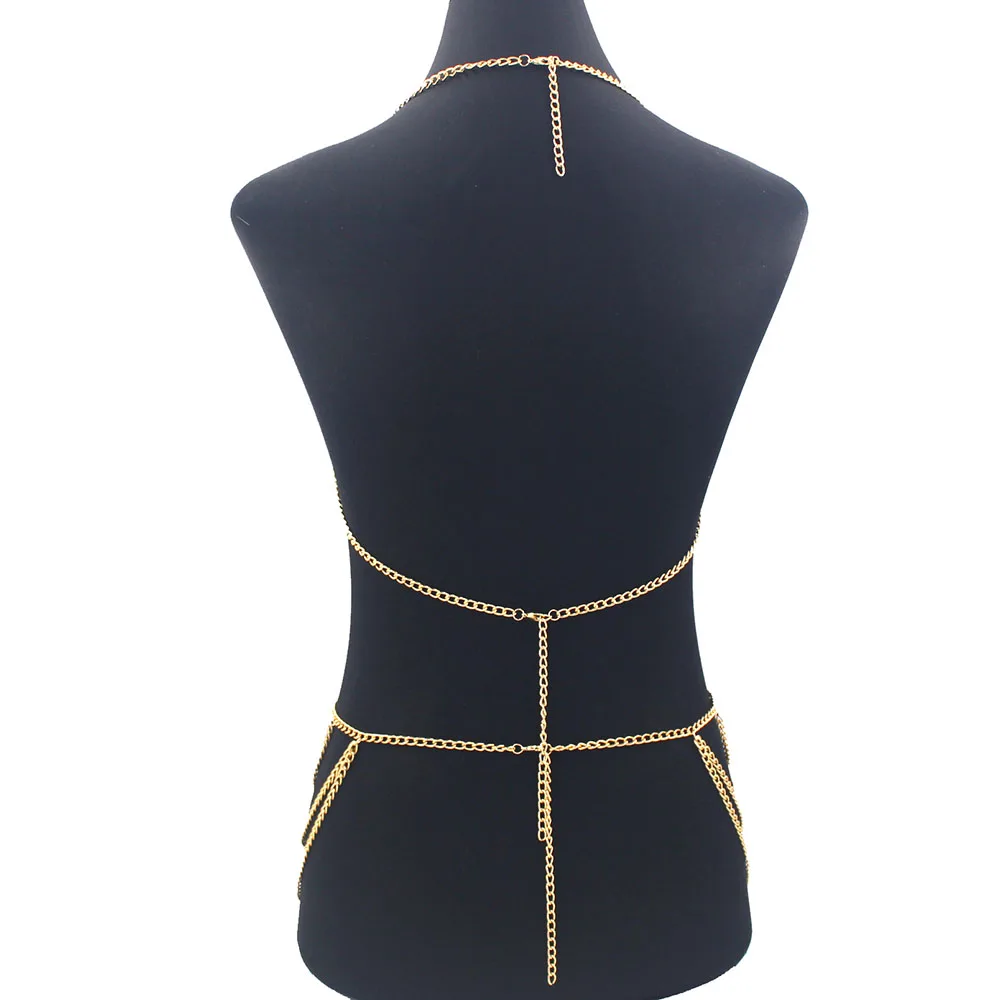 Fashion Simple Metal Bra and Waist Chain Set Lingerie Women\'s Decorations Underwear Festival Bodies Chain Jewelry Harness