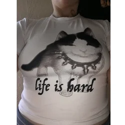 Lovely Kitten Graphic Crop Tops Y2k 2000s Vintage Harajuku Women's T Shirt short sleeve Streetwear Summer Baby tee Girls Clothe