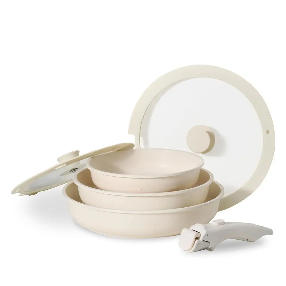 

Набор посуды с антипригарным покрытием без ПФОК и ПФОЭ, со съемными ручками, для кухни автофургона, индукционных плит, пригодный для духовки