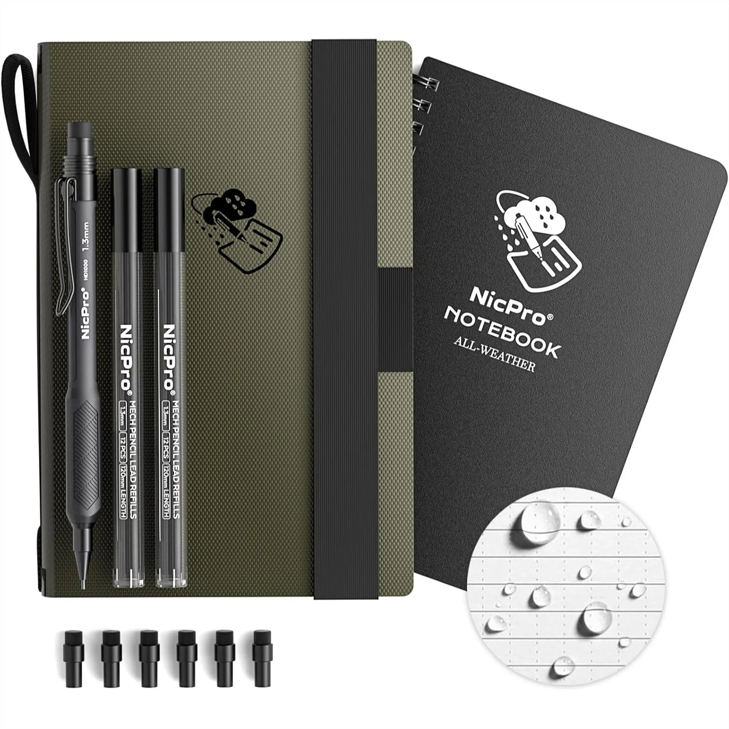 

Waterproof Notebook with Mechanical Pencil Set, TPU Fabric Cover, 4.8"x7" Stone Paper Notebook, Carpenter Pencil with Lead