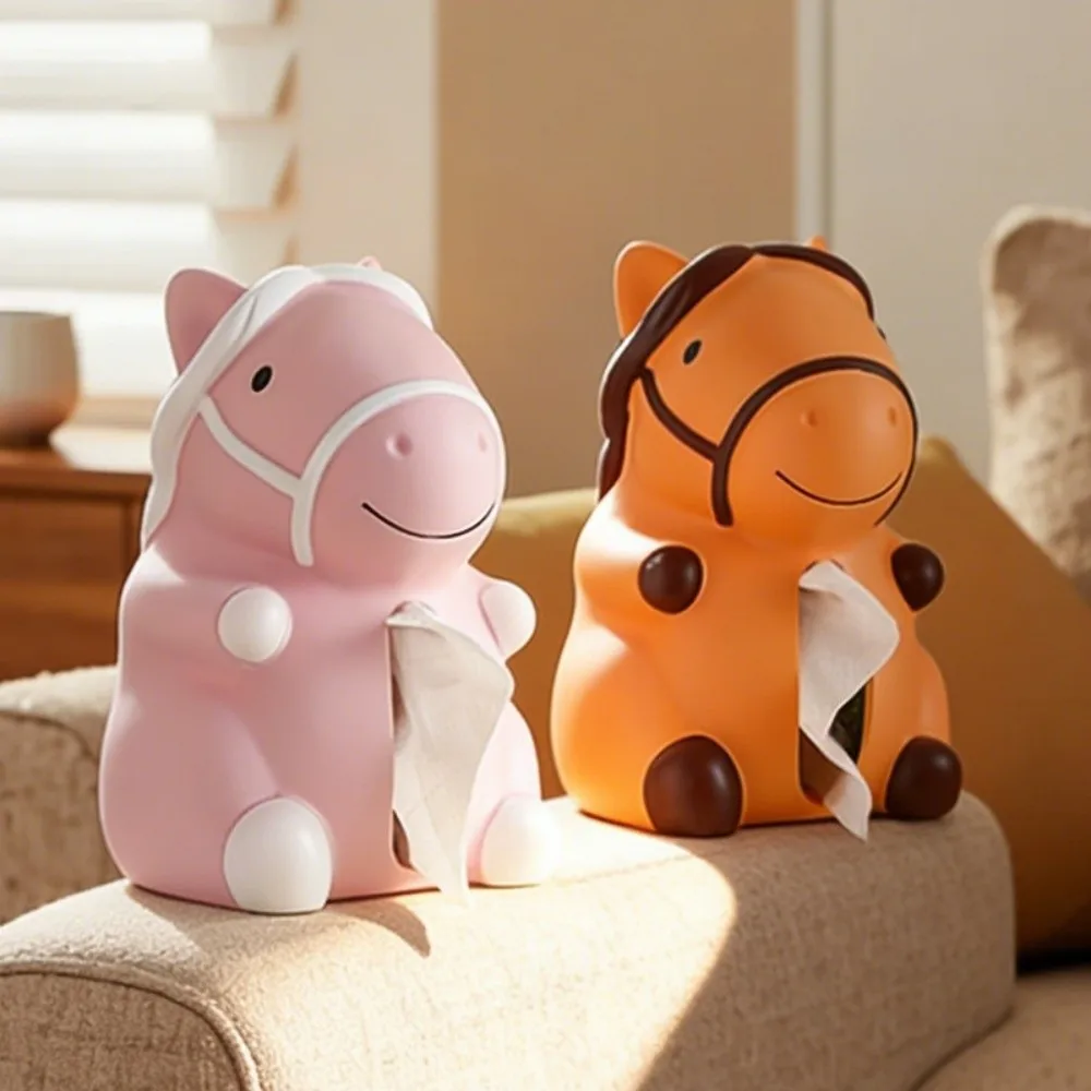 Figure Model Horse Year Tissue Box Decorative Collectible Horse Tissue Storage Box Cartoon Little Horse Model Birthday Gift