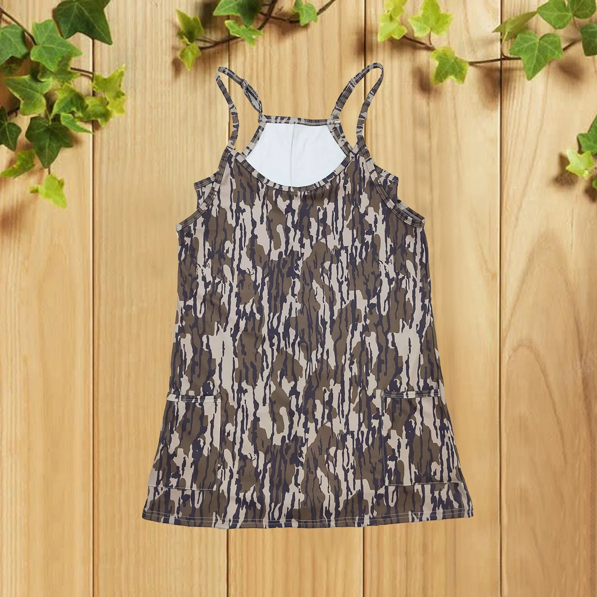 

12.8 Платье для йоги с камуфляжным принтом для взрослых и карманами Летнее зеленое платье макси без бретелек в стиле милитари с открытыми плечами