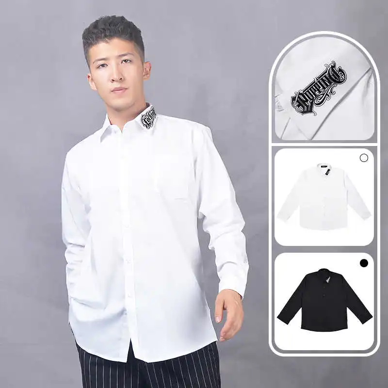 

American Popping Street Dance Shirt European Locking Solid Color White Shirts Breaking Mechanical Dance Long Sleeve Tops in021
