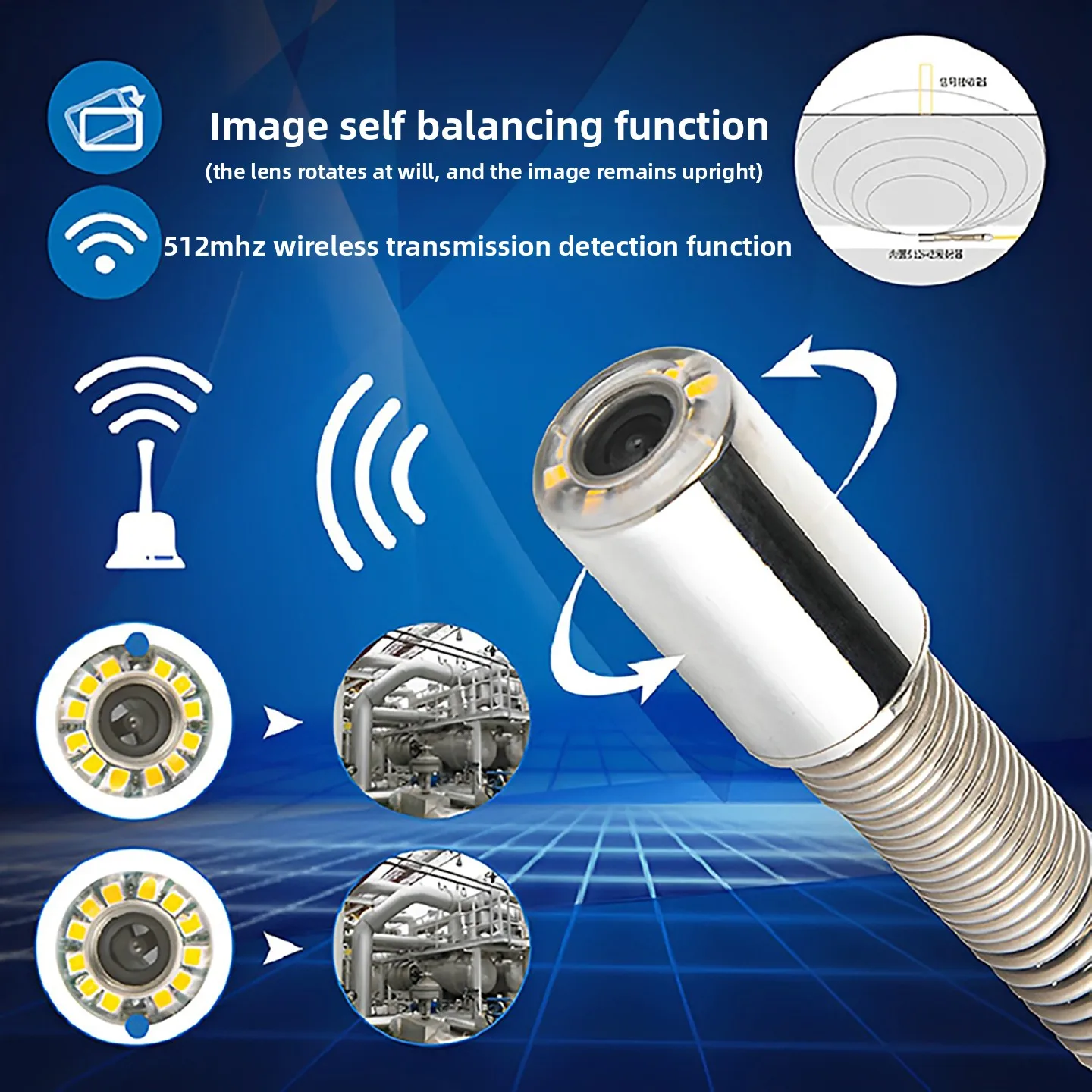 LMM9 inch high definition pipe endoscope probe video camera municipal industrial sewer pipe detection and positioning