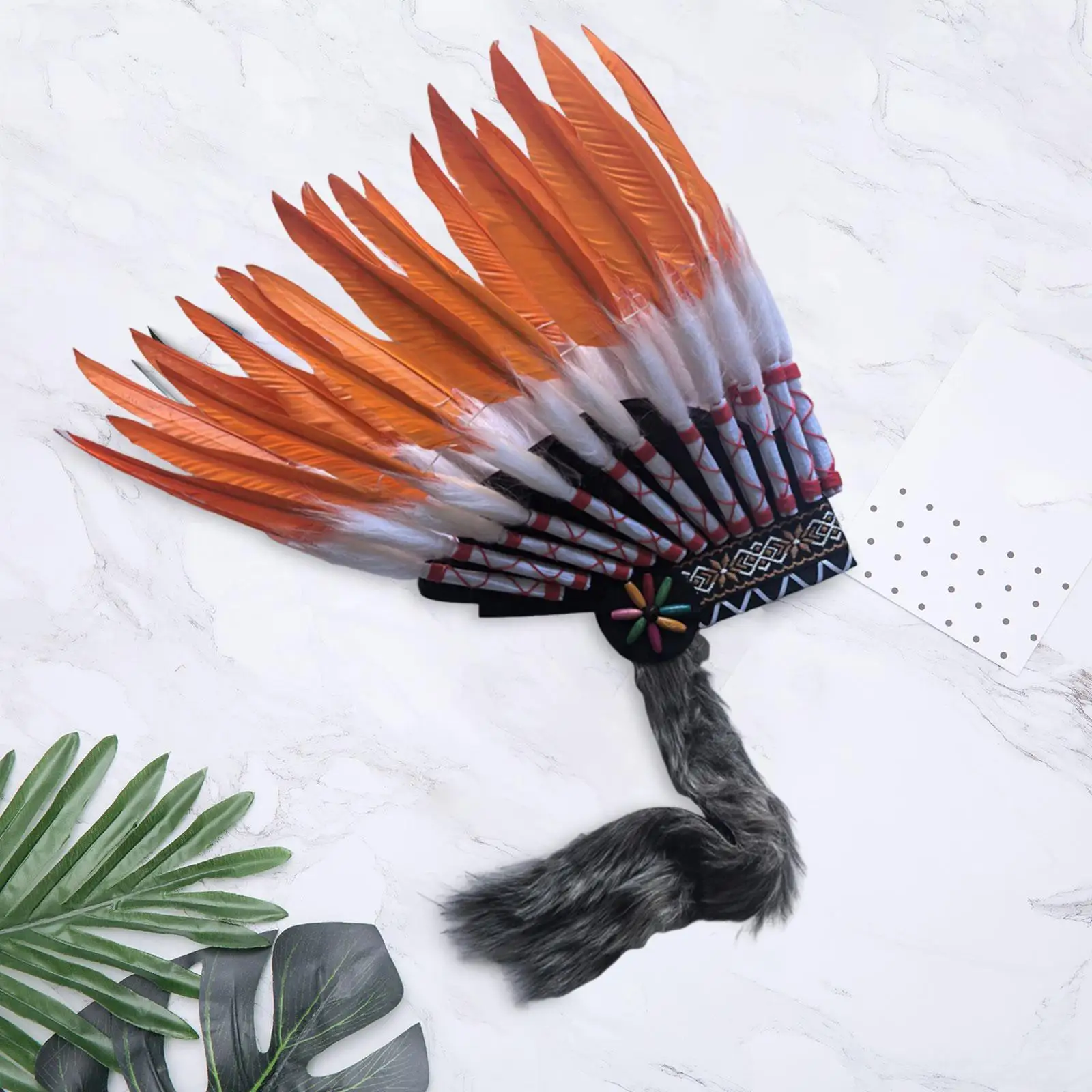 Cocar de penas artificiais artesanato para dramatização de festa de cosplay