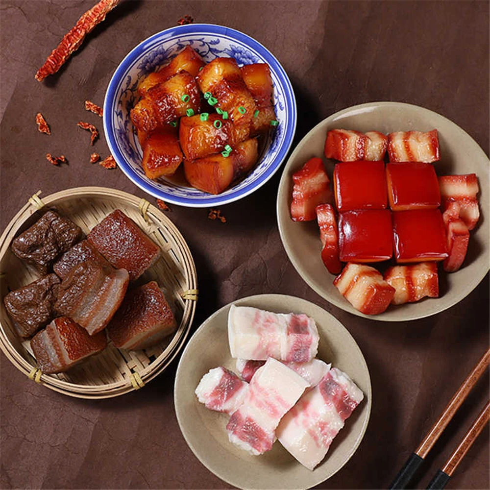 

5 Pcs/Lot chinese food simulation dishes display props restaurant decoration artificial fake beef braised pork cubes slices