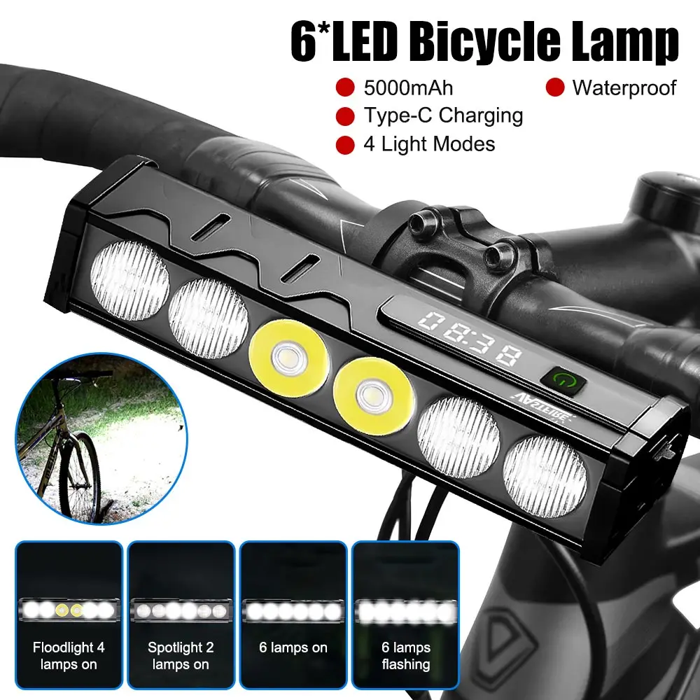 

Велосипедный фонарь, передний 6 светодиодов, 9000 люмен, велосипедный фонарь, 5000 мАч, водонепроницаемый фонарик, зарядка через USB, MTB, дорожная велосипедная лампа