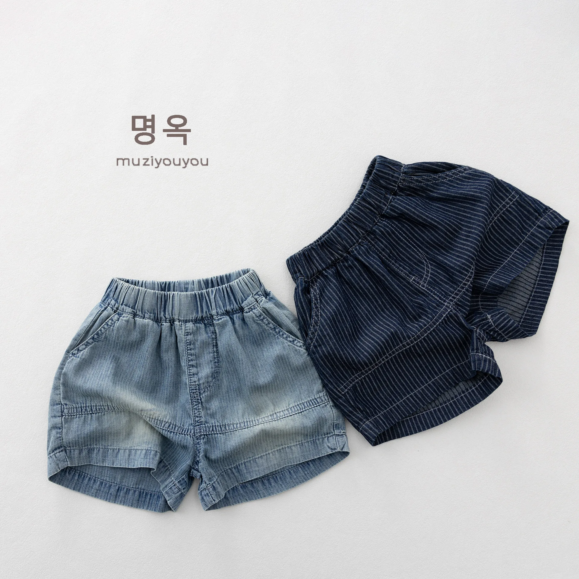 Retro Childrens Striped Denim Shorts 2026 Summer New Unisex Kids Versatile Five-Point Pants Childrens Fashion