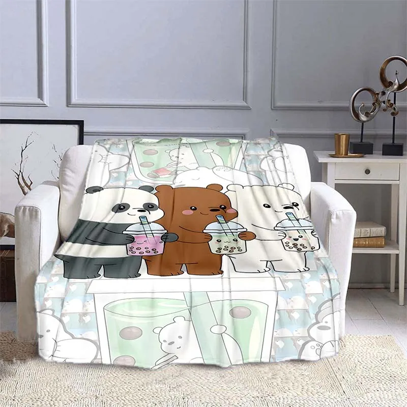 3d Print Cartoon Bare Bears Pattern Blanket Warm Soft Fluffy Kids and Adult Sofa Bed Throw Blanket Outdoor Travel Camping Sheet