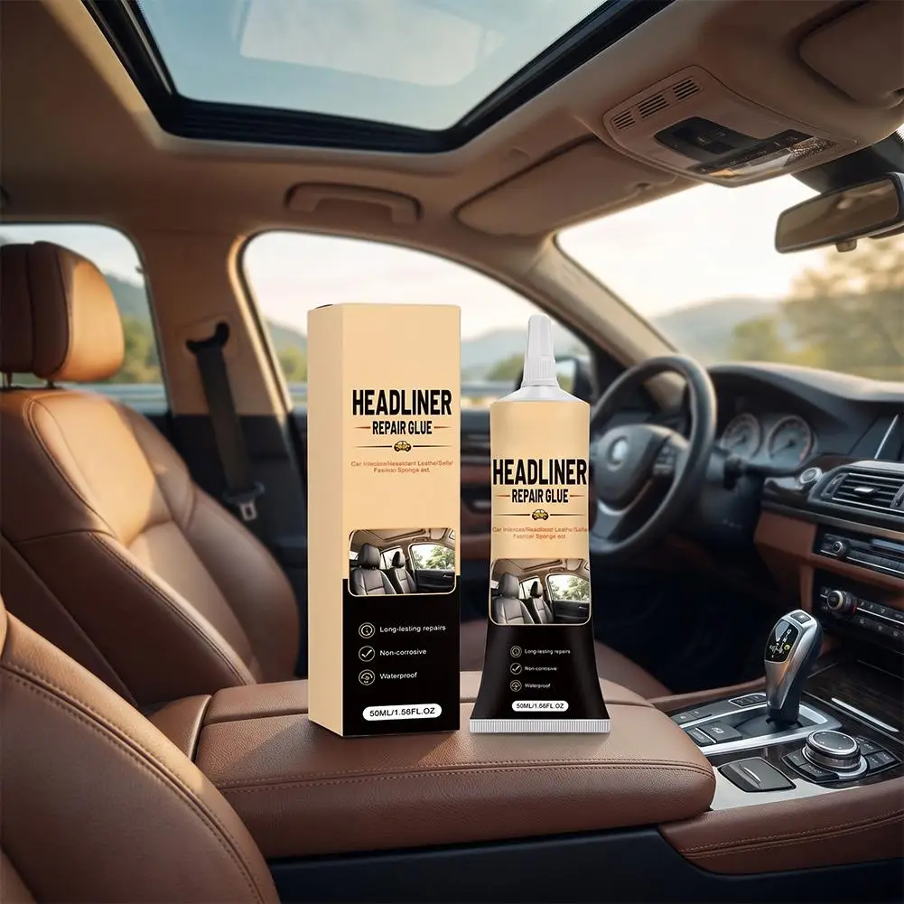 50ml Car Headliner Repair Glue Auto Interior Fabric Adhesive Smooth Coating For Roof Liner Upholstery Leather Foam Felt Compact