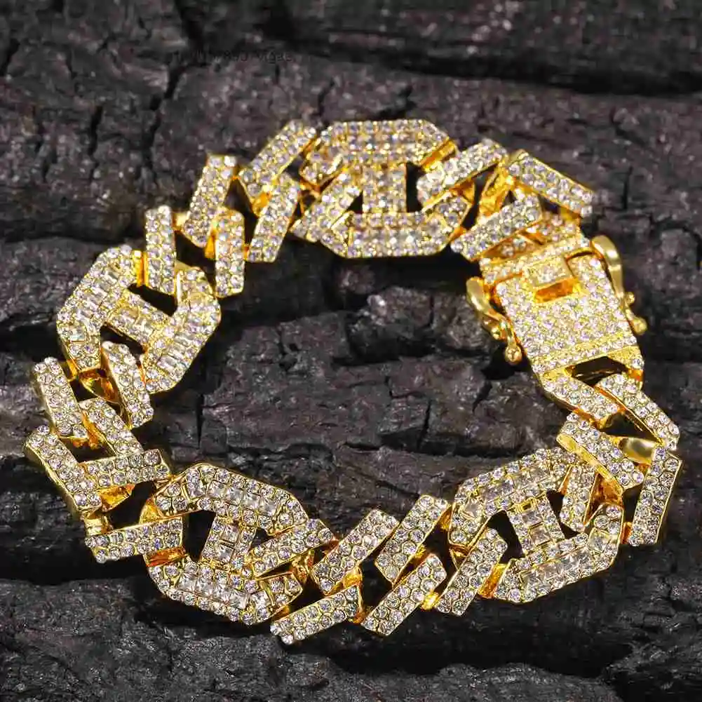 Vvs Custom Iced Out Moissanite Baguette Diamond Cuban Link Chain Hip Hop Bracelet 14K Gold Silver Fine Jewelry for Men 8mm 10mm.