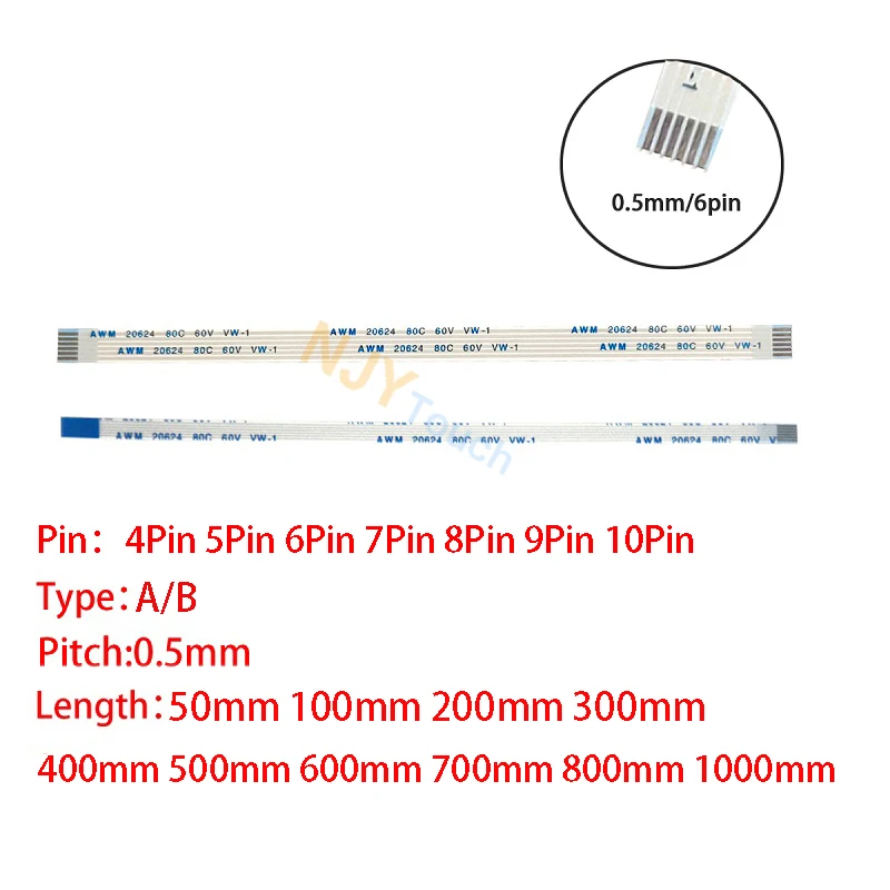 10Pcs 4/5/6/7/8/9/10/12/14/16Pin 0.5mm Pitch FFC Cable FPC Flat Flexible Cable 5/10/20/30/40/50/60/70/80/90/100cm