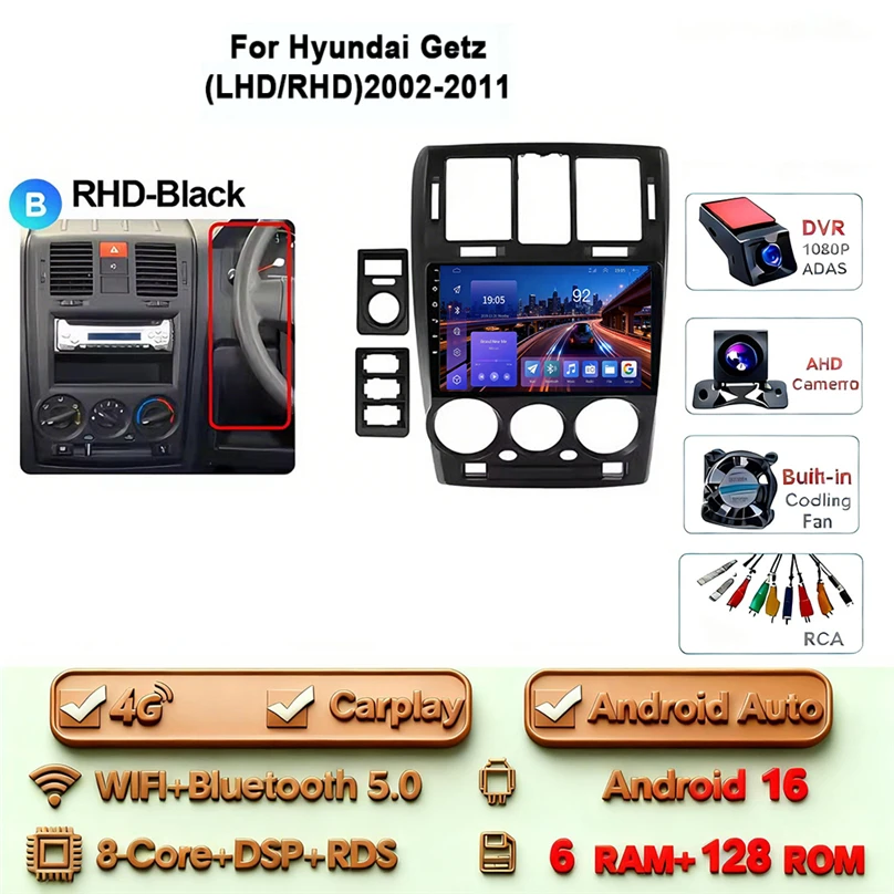 Android 16 Carplay Android Auto 4G WIFI voor HYUNDAI GETZ 2002-2011 GPS DSP BT 2Din Touchscreen multimedia Autoradio