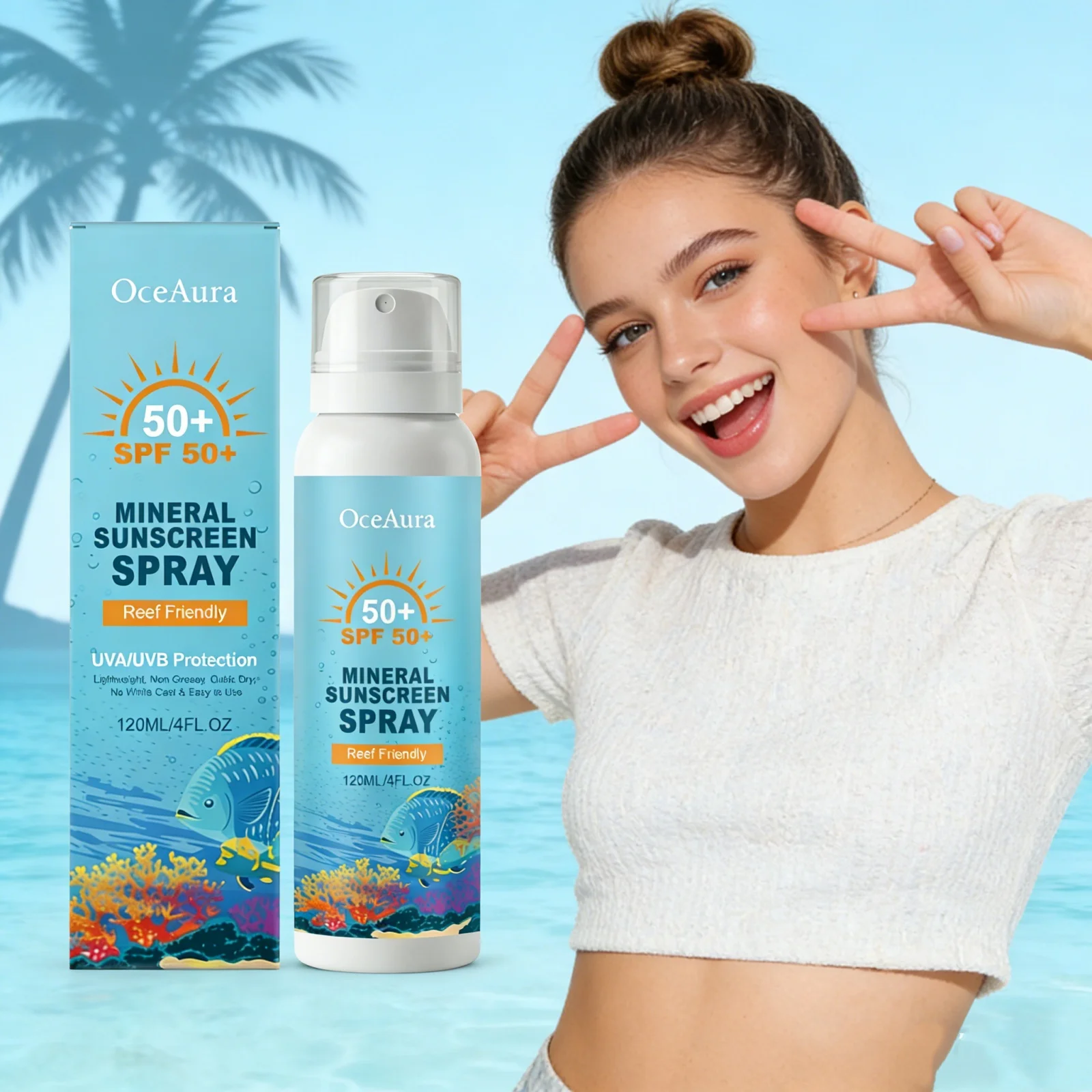 Refreshing Sunscreen Spray SPF50+ UV Protection Natural Mineral Waterproof Portable Travel Sun-Proof Moisturizing Sunscreen Mist