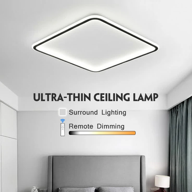 

Скандинавский квадратный тонкий светодиодный потолочный светильник 40/50 см для спальни, гостиной, кабинета, супер черный, белый цвет, светильник для домашнего декора