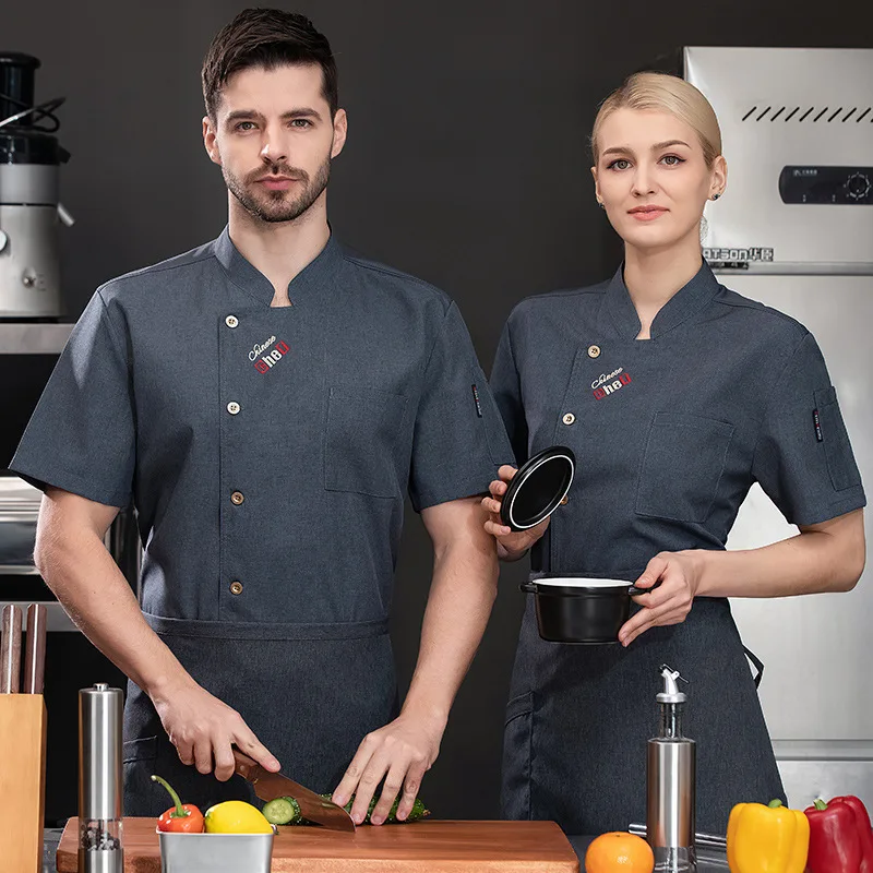 فندق مطعم المطبخ العمل موحدة قصيرة الأكمام سترة الطاهي مخبز المعجنات الشيف الصيف معطف المطبخ الأبيض