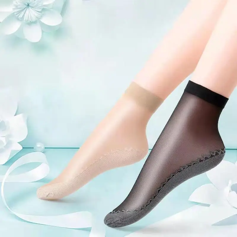 

10Pairs Transparent Summer Socks Ultrathin Women Nylon Ladies Female Short Ankle Elastic Cotton Base Sock