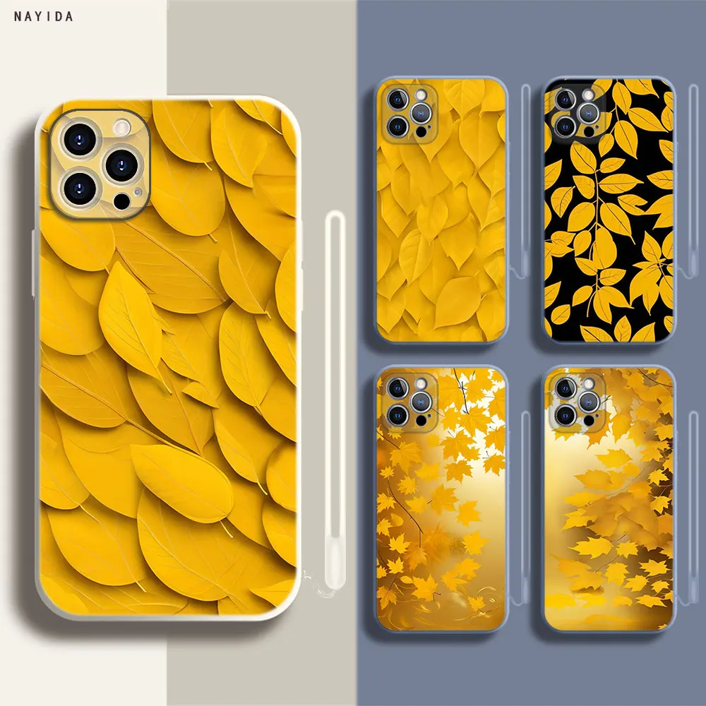 Soft Silicone Phone Case For Apple iPhone 15 14 13 12 11 Pro X XS Max XR Plus Mini Cover autumn yellow leaves gold