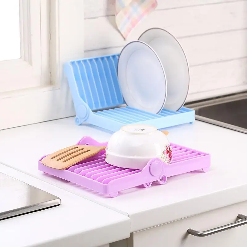 Foldable Dish Drainer Rack Easy to Assemble Kitchen Organizer Space Saving Plate Holder for Apartment
