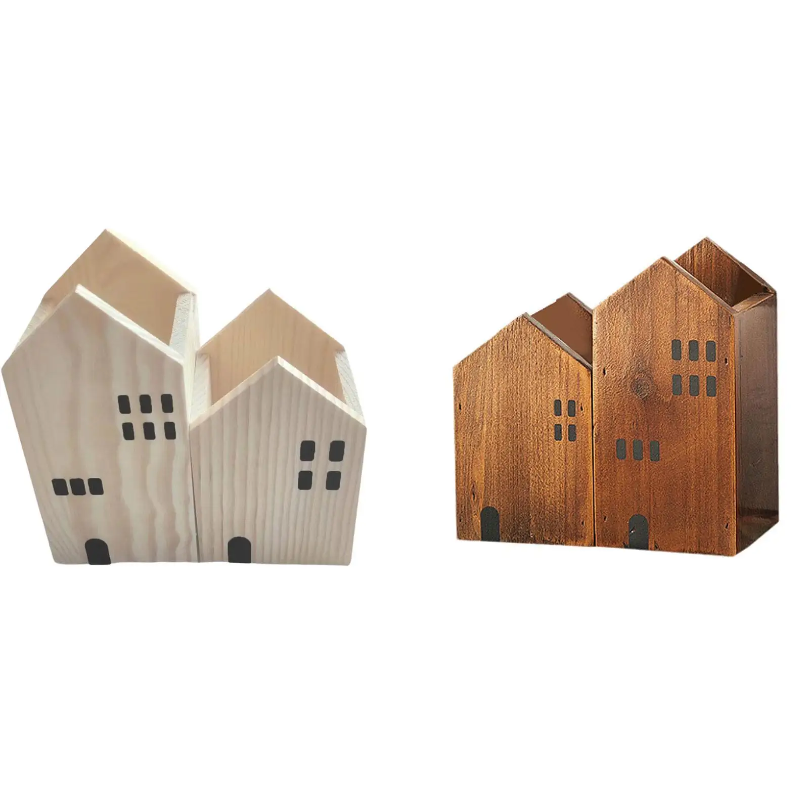 Wood House Shape Pen Pencil Holder Space Saving Versatile Desktop Organizer