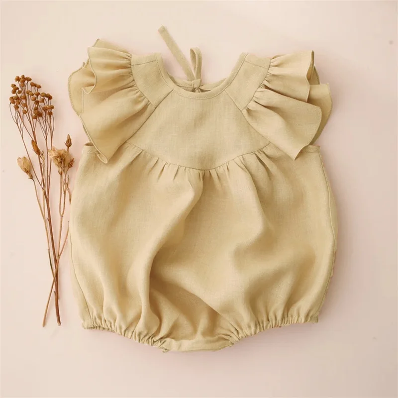 Summer Baby Girls Romper Cotton Linen Ruffles Sleeveless Infant Girl Romper Baby Girl Clothing Summer Baby Outfits For 0-2Y