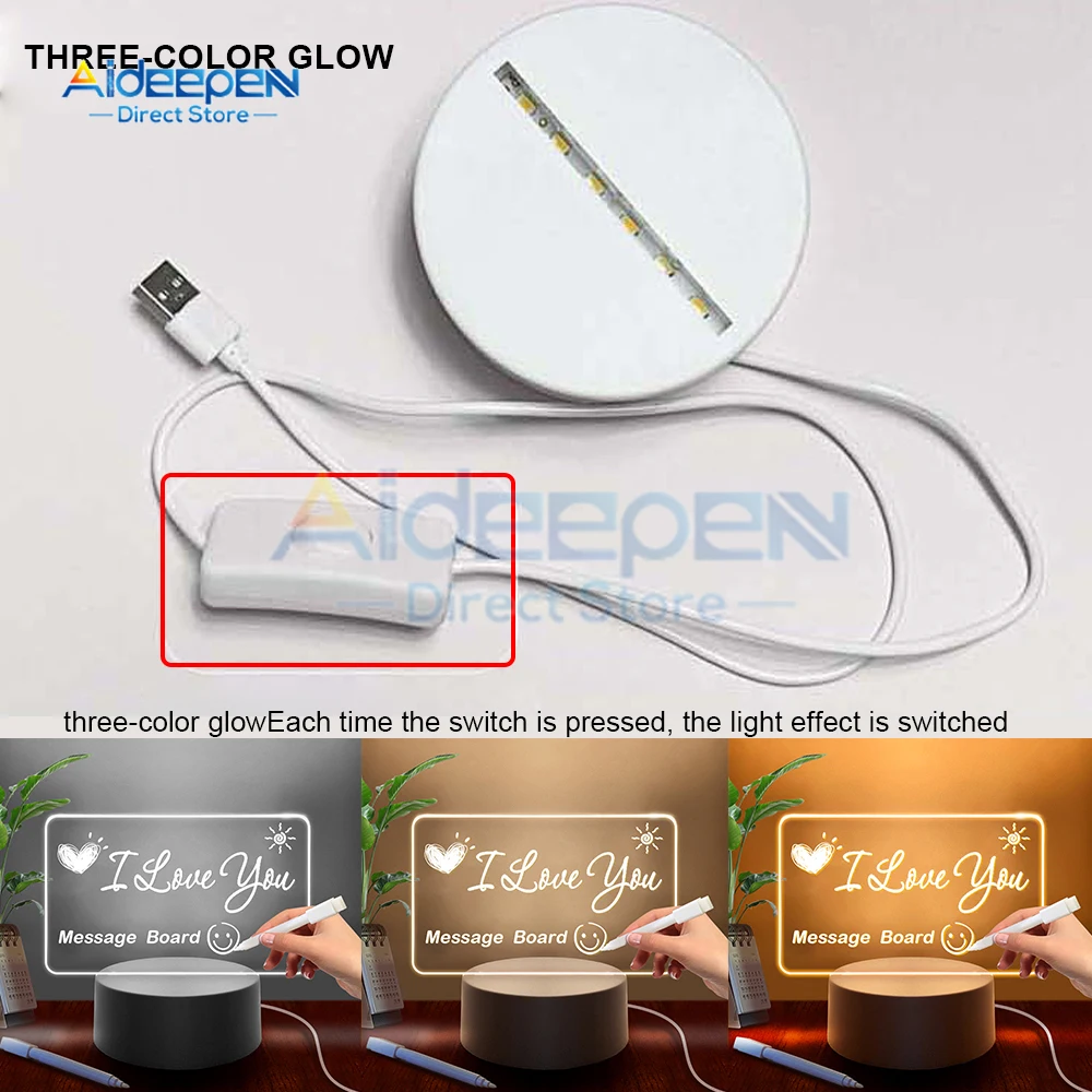 Tablero de notas LED creativo, luz nocturna, tablero de mensajes regrabable USB, luz suave cálida para niños, decoración de novia, lámpara nocturna