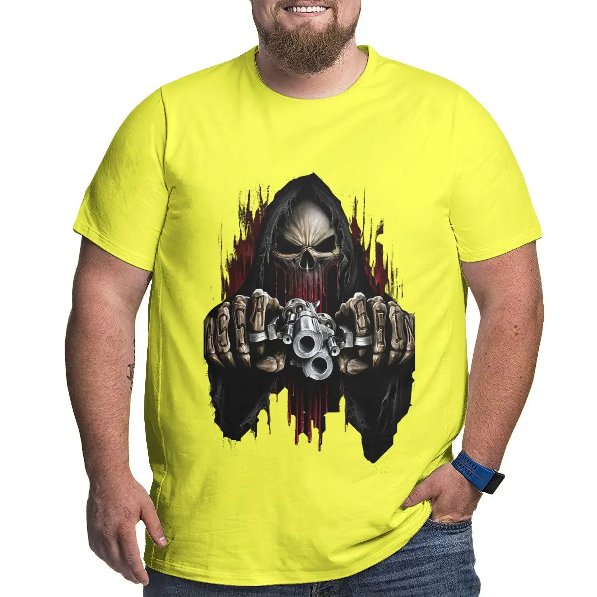 

Yellow Men's Big Size T Shirts for Big and Tall Man Plus Size Skull Graphic T-shirts Cotton Short Sleeve Top Tees Clothes XL-6XL