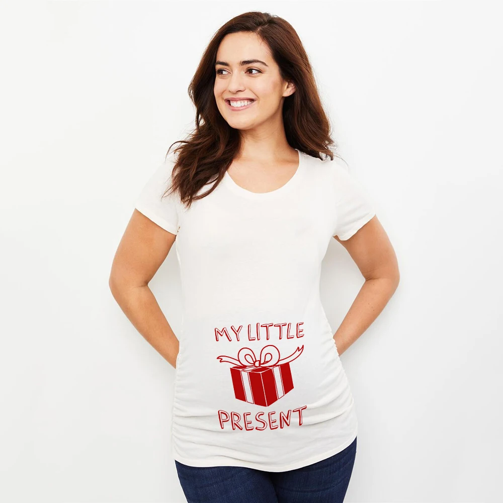 Camiseta de maternidad con estampado de muñeco de nieve para bebé, ropa de embarazo divertida, bonita, 1ª Navidad en el interior