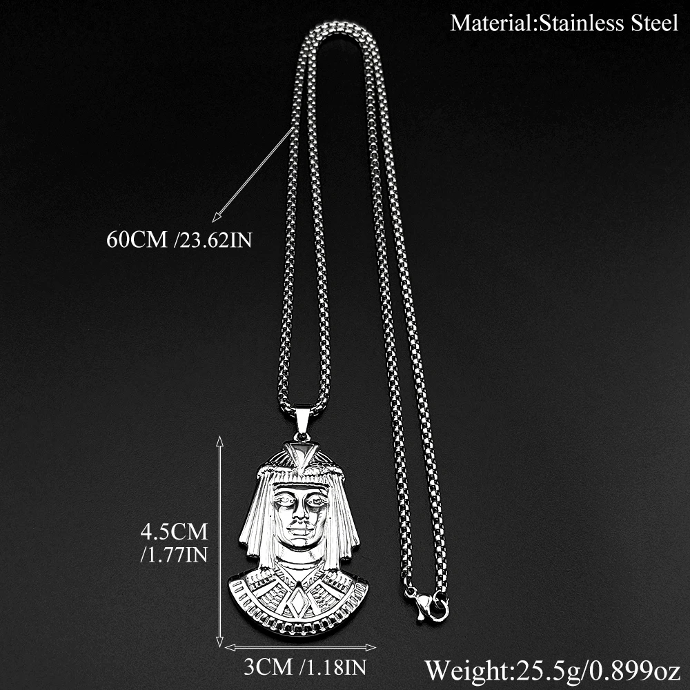 Ancient Egyptian Pharaoh Head Pendant Necklace for Women Men Stainless Steel Gold Plated Protection Egypt Chain Jewelry Gift