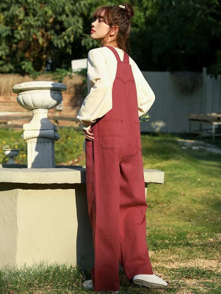 Overall Denim Wanita Model Jepang Terbaru Musim Gugur 2025, Bordir Manis, Cucian, Longgar