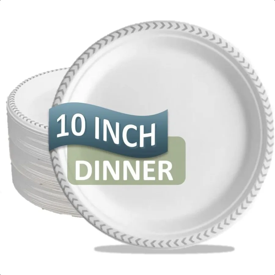 

Paper Plate: Heavy Duty Elegant EcoFriendly Compostable Paper Plates 50 Count Tree Free Sugarcane Bagasse Plate with Color Par