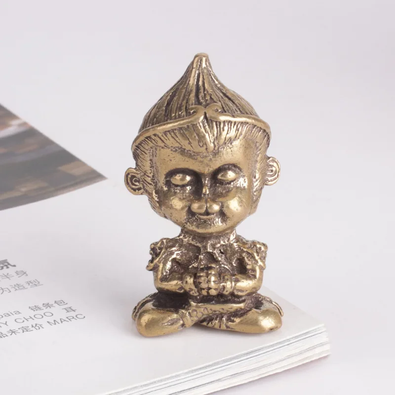 Brass Distressed Solid Q Version Sun Wukong Home Desktop Decoration Qi Tian Da Sheng Meditate Zen Hand Pieces Tea Ornaments