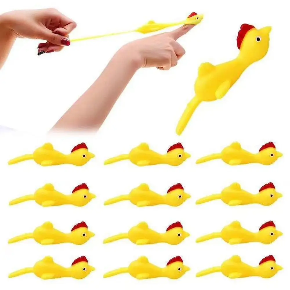 12 Pcs Catapult Turkey Tricky Fun Toy Catapult Chicken TPR Soft Material Launch New Exotic Sticky Wall Chicken